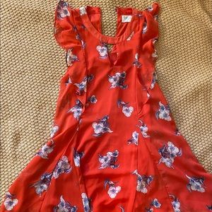 Red Floral Short Shift Dress